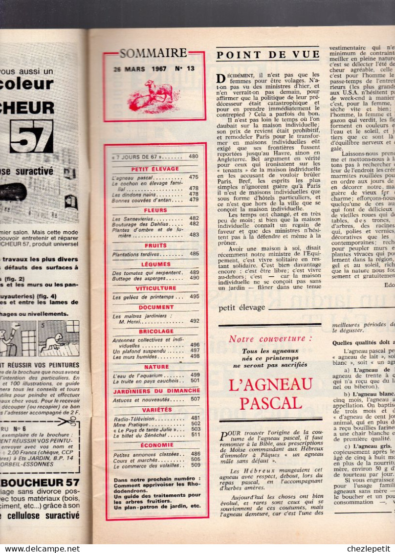 RUSTICA N°13 1967 L'agneau Pascal Dindons Nains Tomates Pêche Truite Gelées - Tuinieren