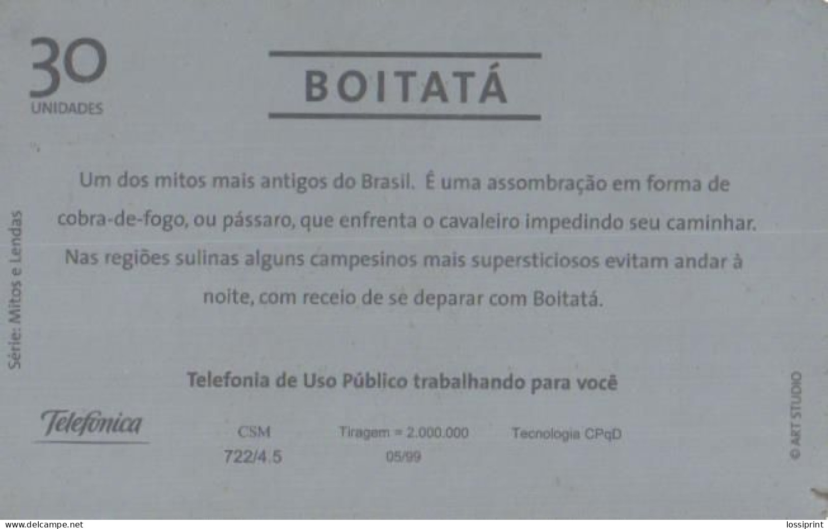 Brazil:Brasil:Used Phonecard, Telefonica, 30 Units, Snake, 1999 - Brasilien