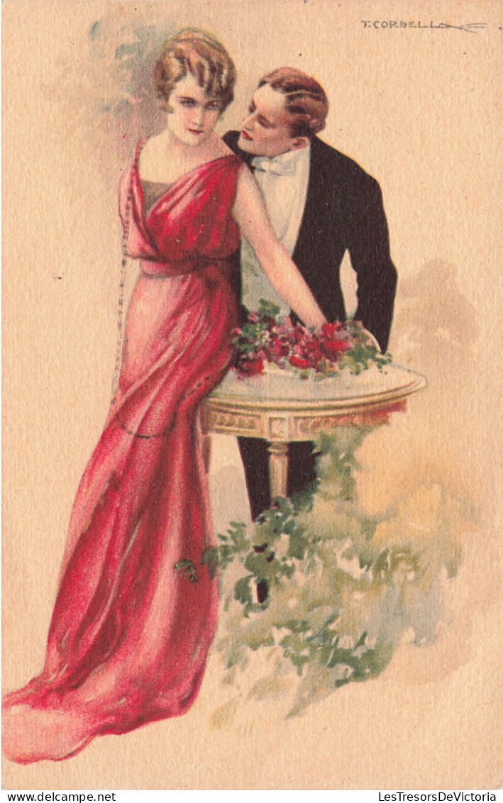 Illustrateur - Corbella - Couple Autout D'un Géridon - Fleur - Colorisé - Carte Postale Ancienne - Corbella, T.