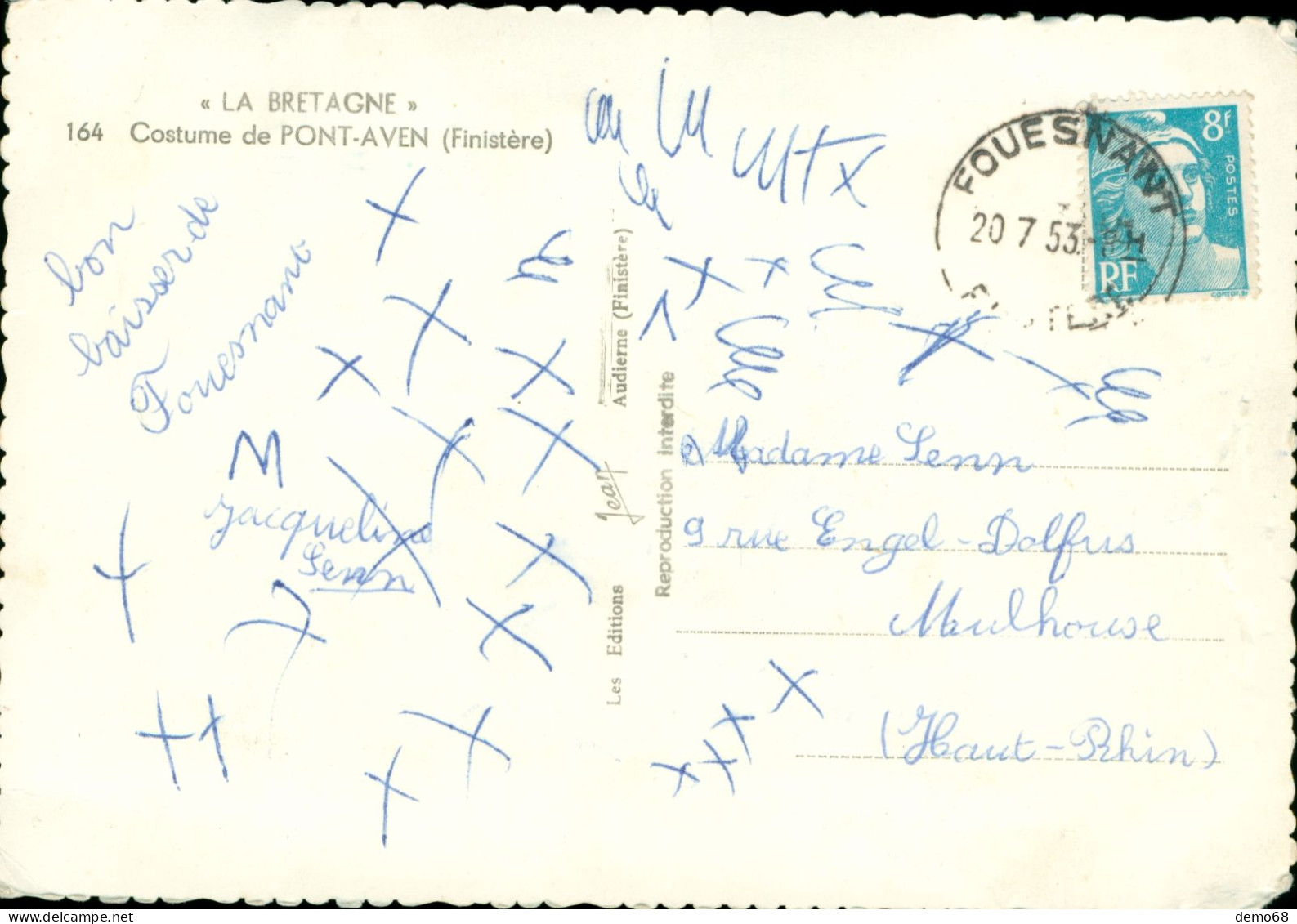 Pont Aven Finistère CPA 29 Type Costume Dame Très Belle Coiffe Ed Jean Bretagne Breton (petit Manque Haut De Carte) - Pont Aven