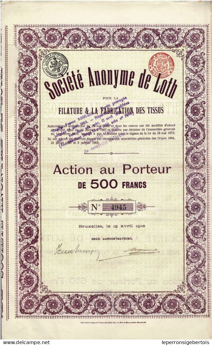 - Titre De 1912 - Société Anonyme De Loth Pour La Filature & La Fabrication Des Tissus - - Textiel