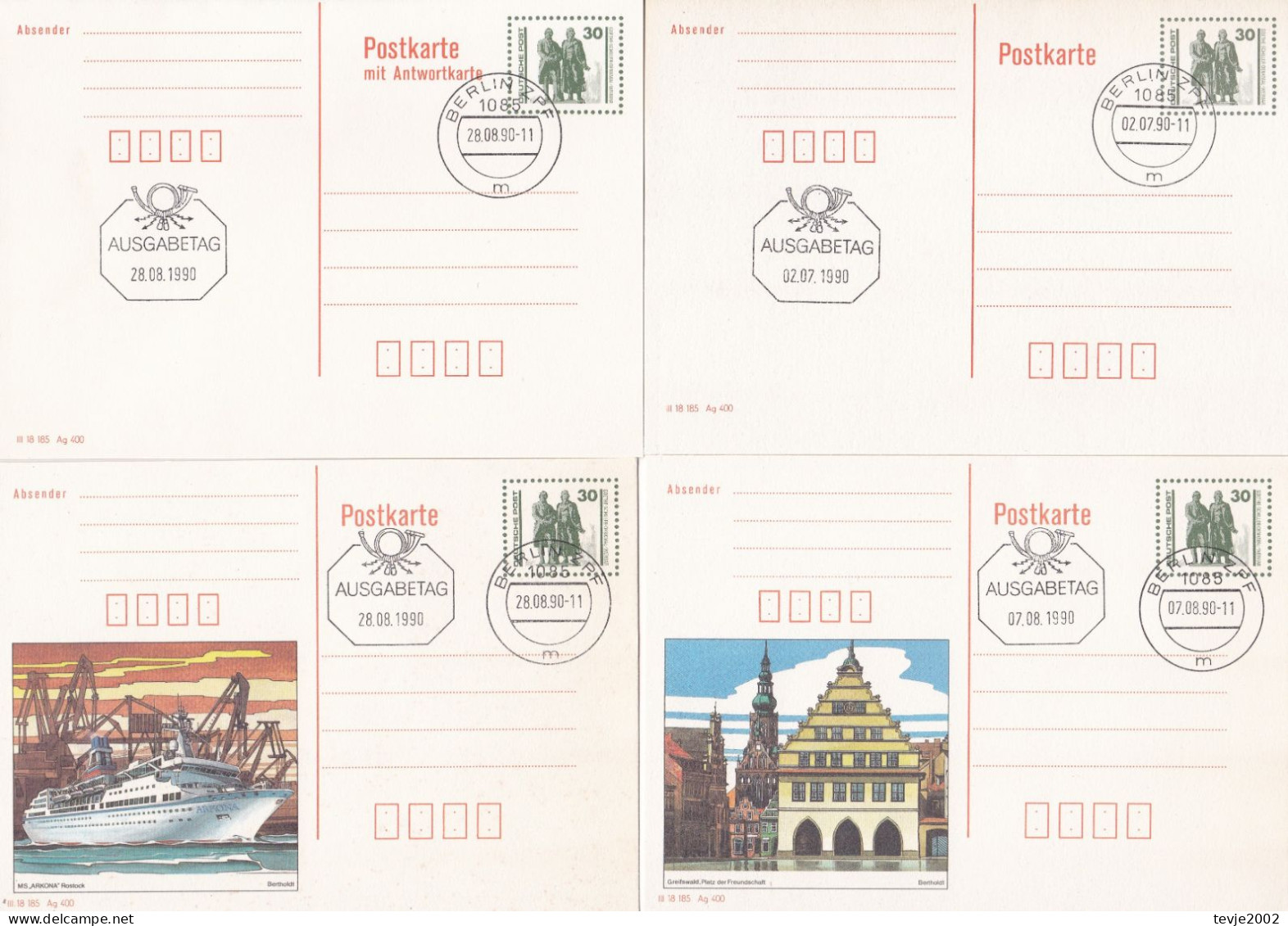 DDR 1986 - 1990 - 33 Stück Ganzsache Postkarte Umschläge  - gestempelt used - alle abgebildet