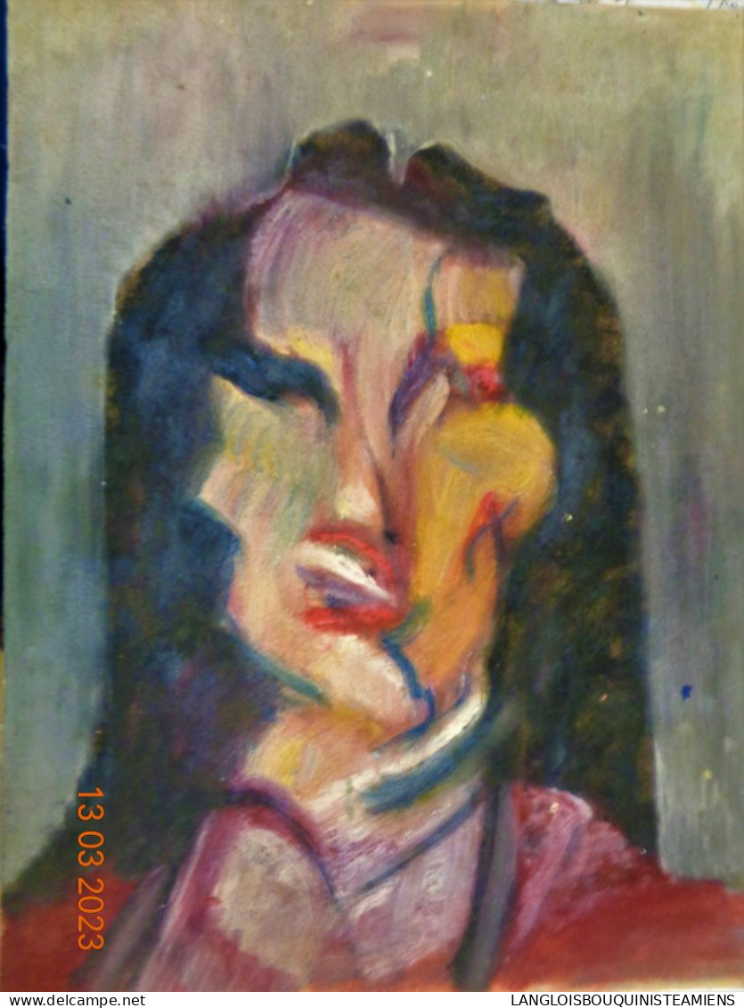 Personnage Post-cubiste .acryliques Sur Papier,vernis.(Tesson)325 X 250 Mm. - Acrilici