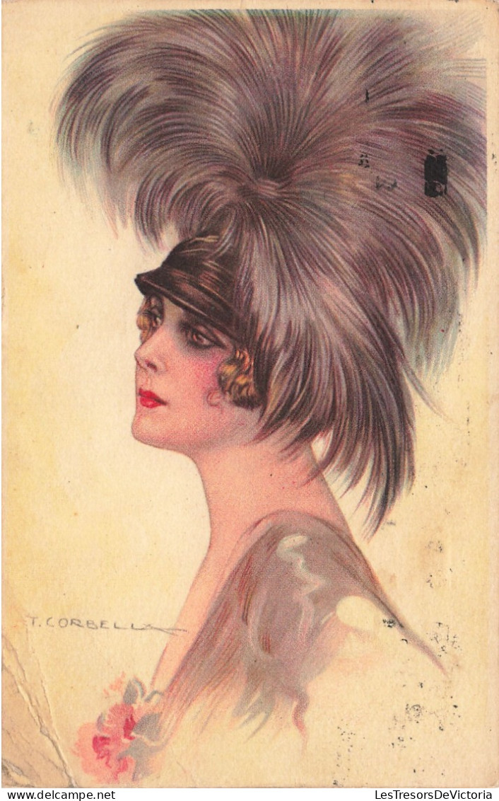 Illustrateur - Corbella - Portrait De Femme Avec Chapeau Volumineux - Colorisé - Carte Postale Ancienne - Corbella, T.