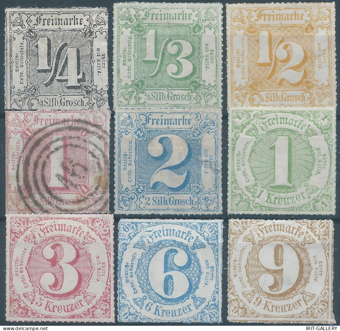 Germany-Deutschland,Thurn Und Taxis1865 Colored Print On White Paper-¼--½-1-2gr+1-3-6-9kr,Mint &1gr Used,Value:€130,00 - Mint