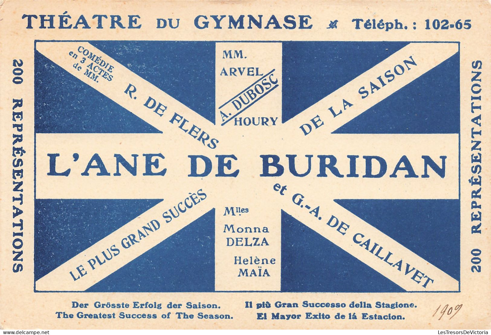 Publicité - L'âne De Buridan - Théâtre Du Gymnase - Le Plus Grand Succès De La Saison - Carte Postale Ancienne - Advertising