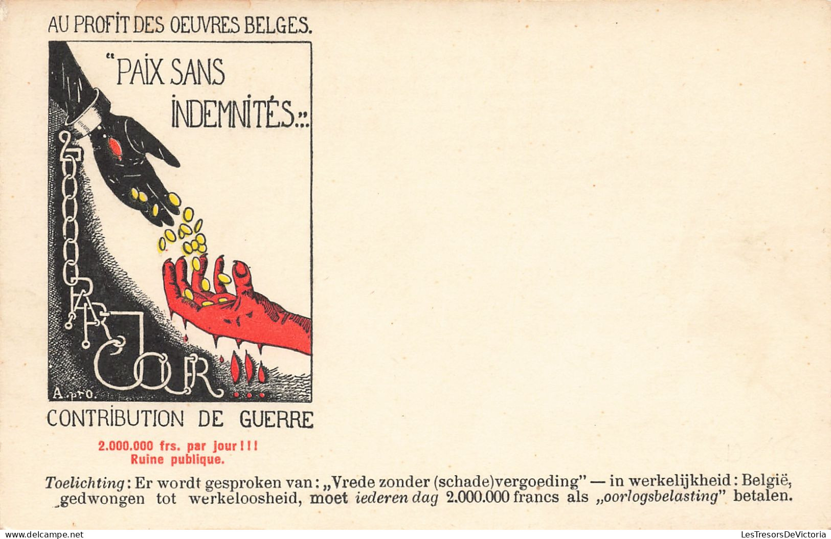 Publicité - Au Profit Des Oeuvres Belges - Paix Sans Indemnités - Contribution De Guerre - Carte Postale Ancienne - Advertising