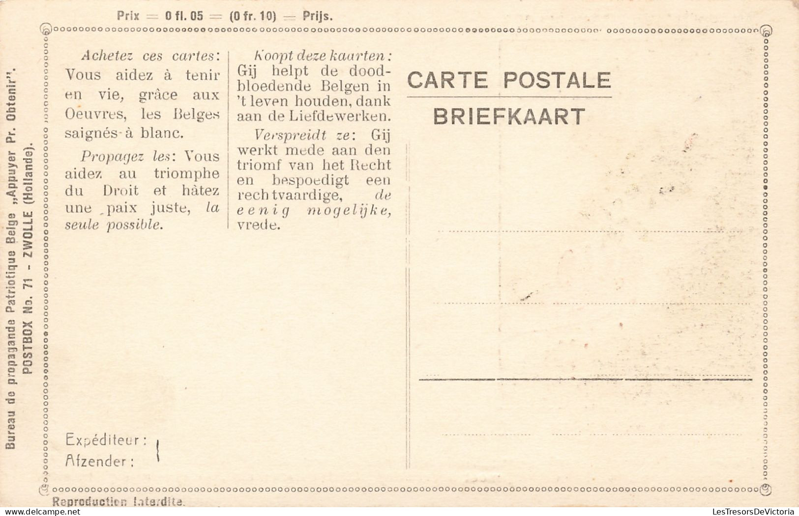 Publicité - Au Profit Des Oeuvres Belges - Paix Sans Indemnités - Contribution De Guerre - Carte Postale Ancienne - Advertising