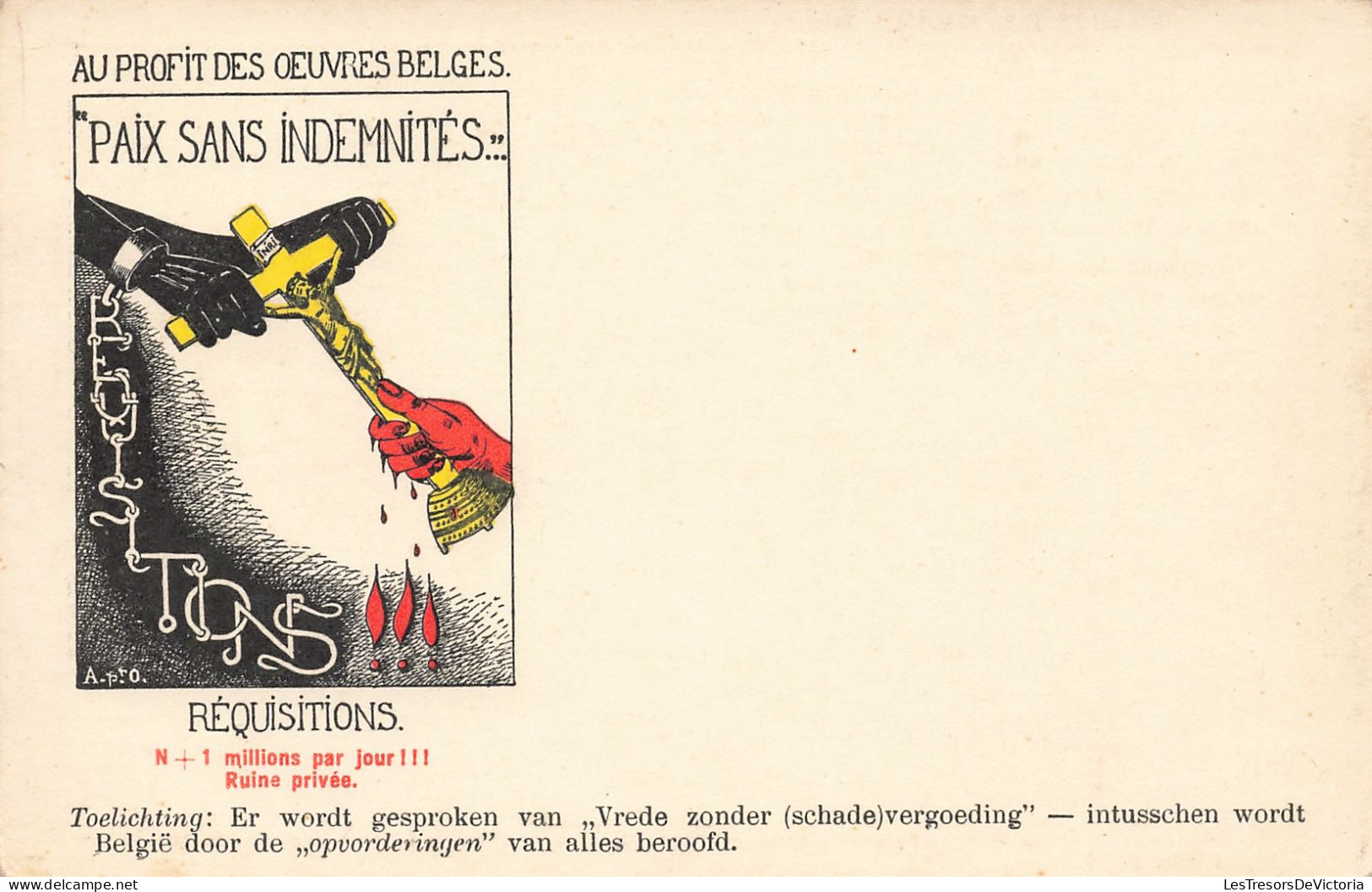 Publicité - Au Profit Des Oeuvres Belges - Paix Sans Indemnités - Réquisitions - Carte Postale Ancienne - Advertising