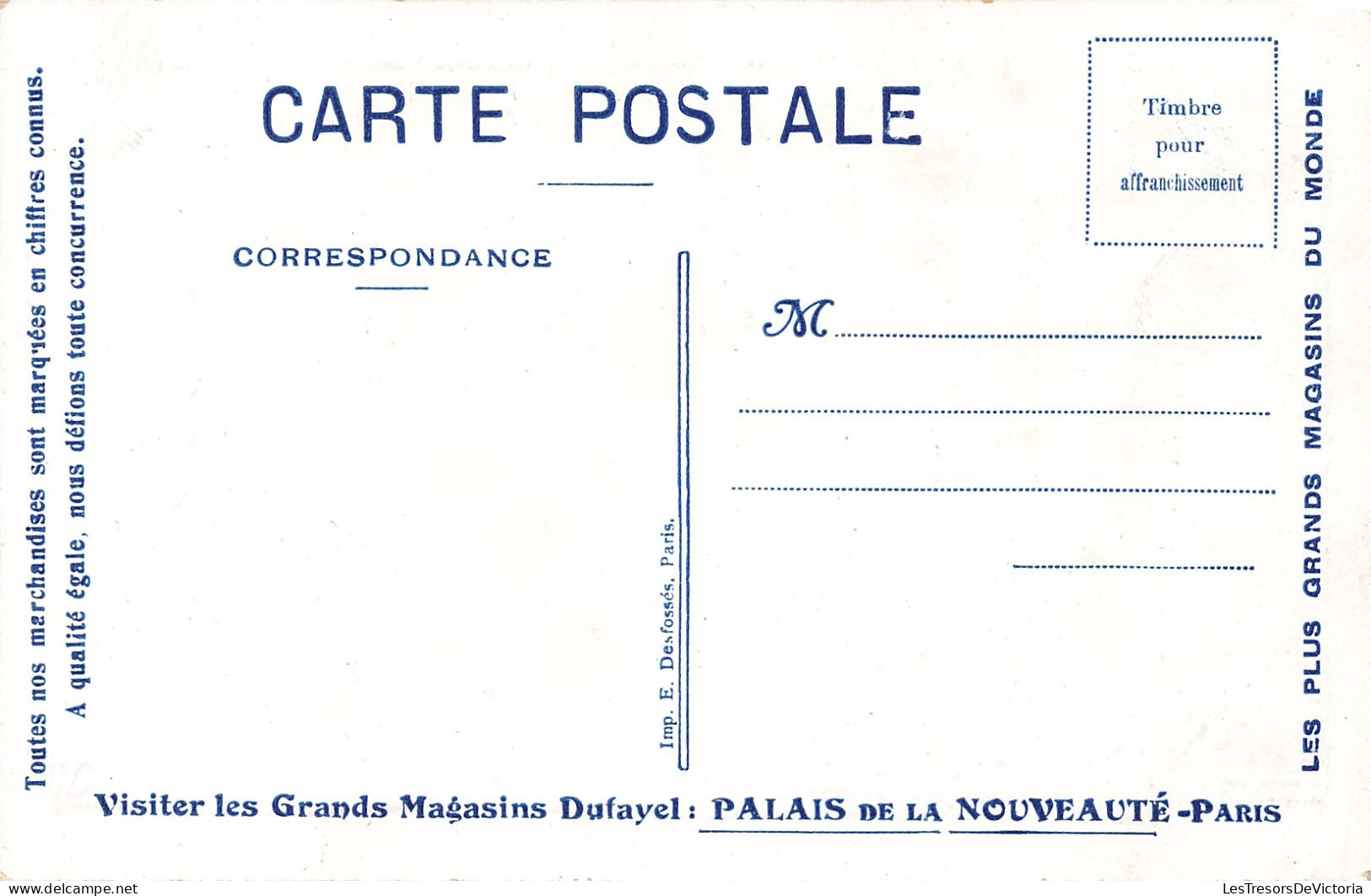 Publicité - Palais De La Nouveauté - Octobre - Grands Magasins Dufayel - Carte Postale Ancienne - Advertising