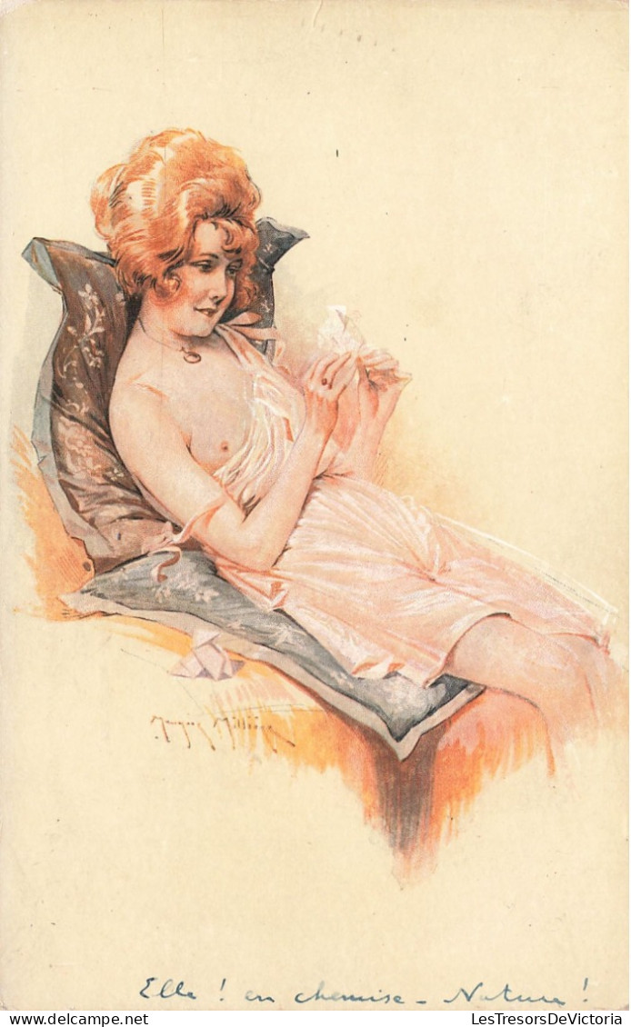 Illustrateur - Millière - Les Demi Vierges -  Erotique - Femme Assise En Déshabillé - Sein Nu - Carte Postale Ancienne - Milliere