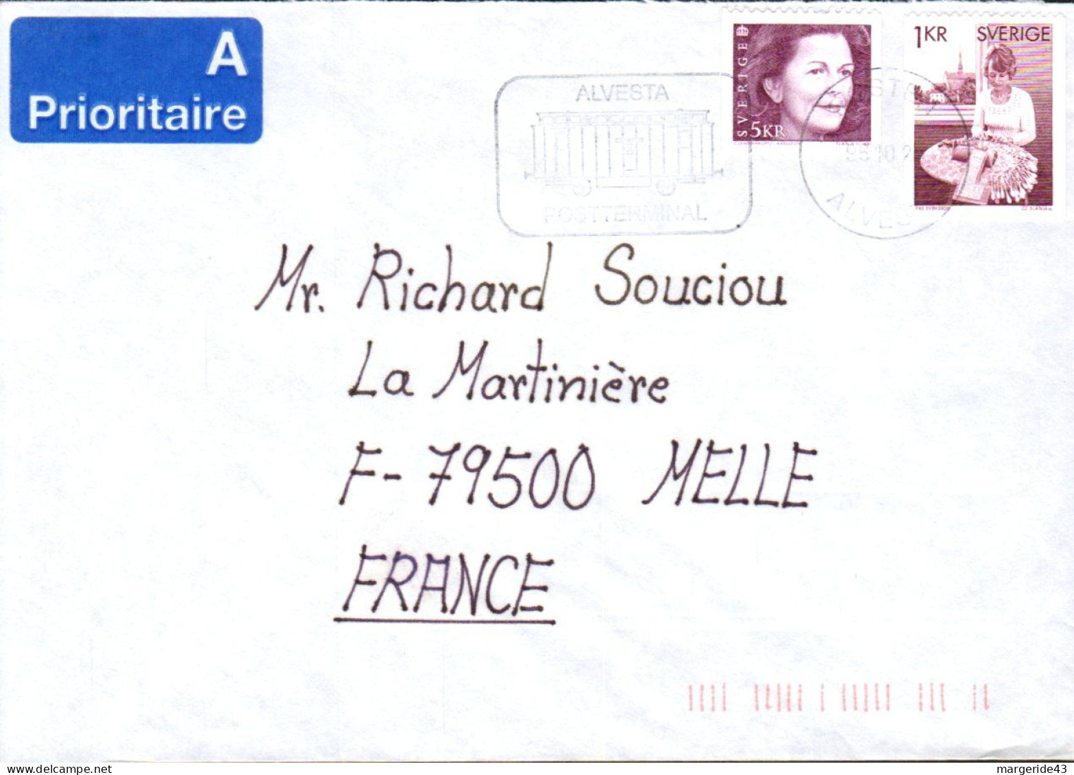 SUEDE AFFRANCHISSEMENT COMPOSE SUR LETTRE PRIORITAIRE POUR LA FRANCE 1990 - Briefe U. Dokumente