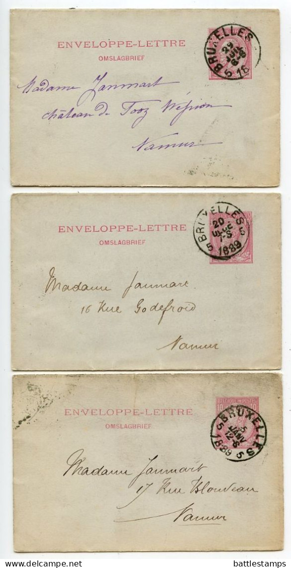 Belgium 1888-89 3 10c. King Leopold II Letter Envelopes; Bruxelles To Namur - Buste-lettere