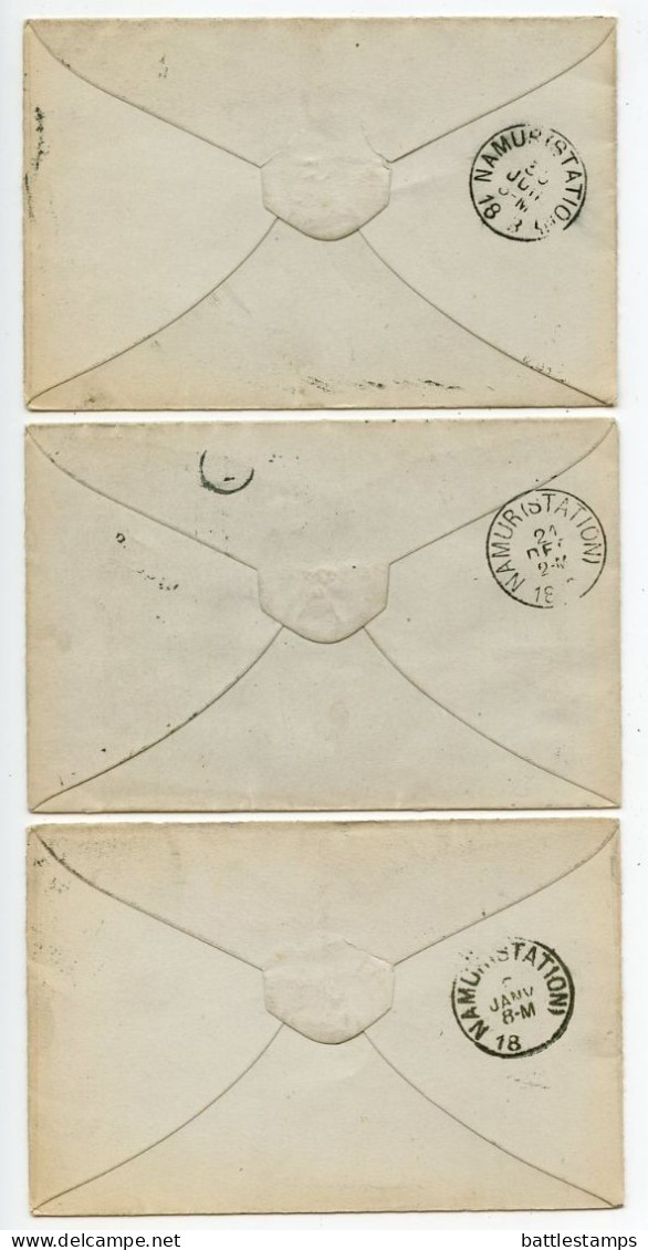 Belgium 1888-89 3 10c. King Leopold II Letter Envelopes; Bruxelles To Namur - Buste-lettere