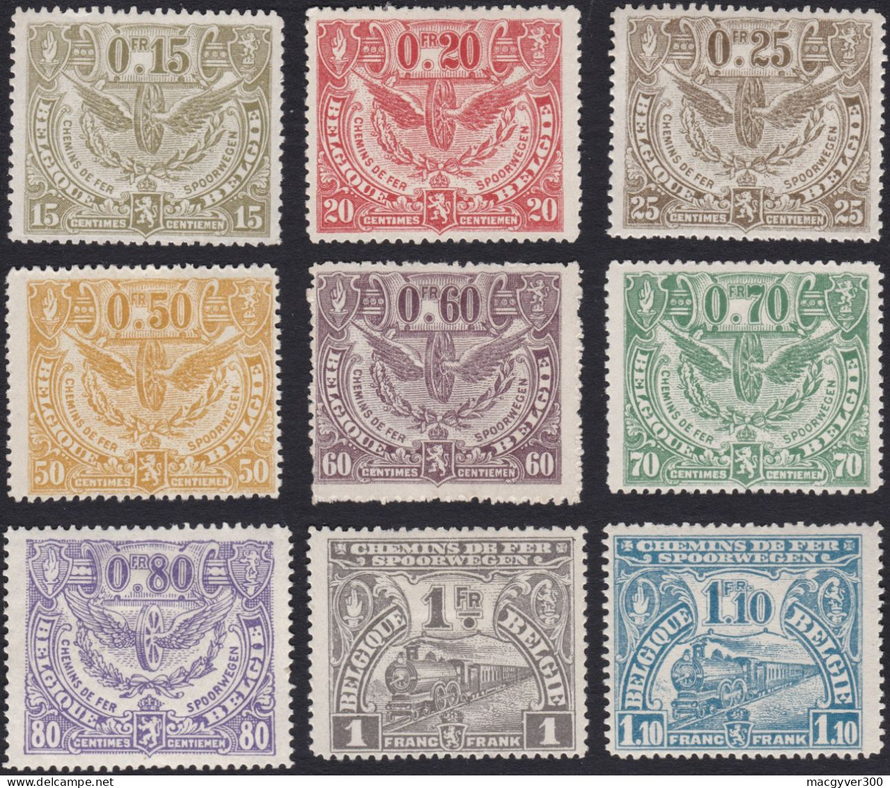 BELGIQUE, 1920, Chemins De Fer ( COB TR80 Au 82, 85, 87 Au 89, 91 ,92 *) - Neufs