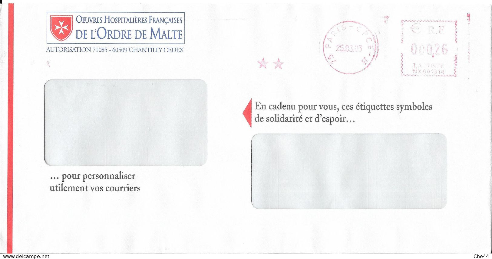 Enveloppe Destinéo : Ordre De Malte. - Storia Postale