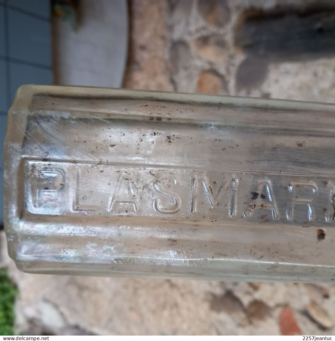 Ancienne Bouteille De Pharmacie En Verre Gravé Avec Pub  PL ASMARINE - Autres & Non Classés