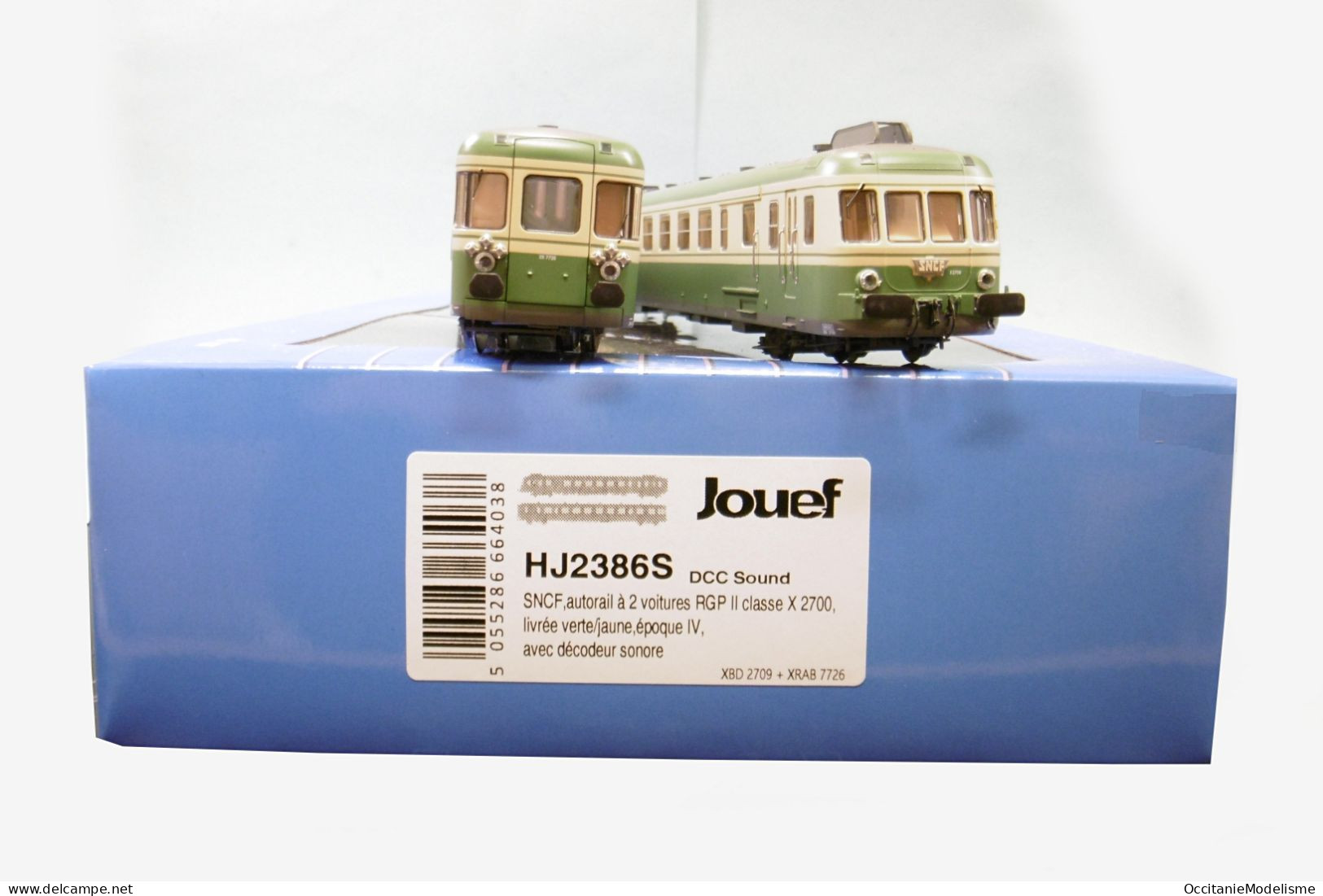 Jouef - AUTORAIL RGP II X 2709 X 2700 vert et crème ép. IV SNCF DCC Sound réf. HJ2386S Neuf NBO HO 1/87