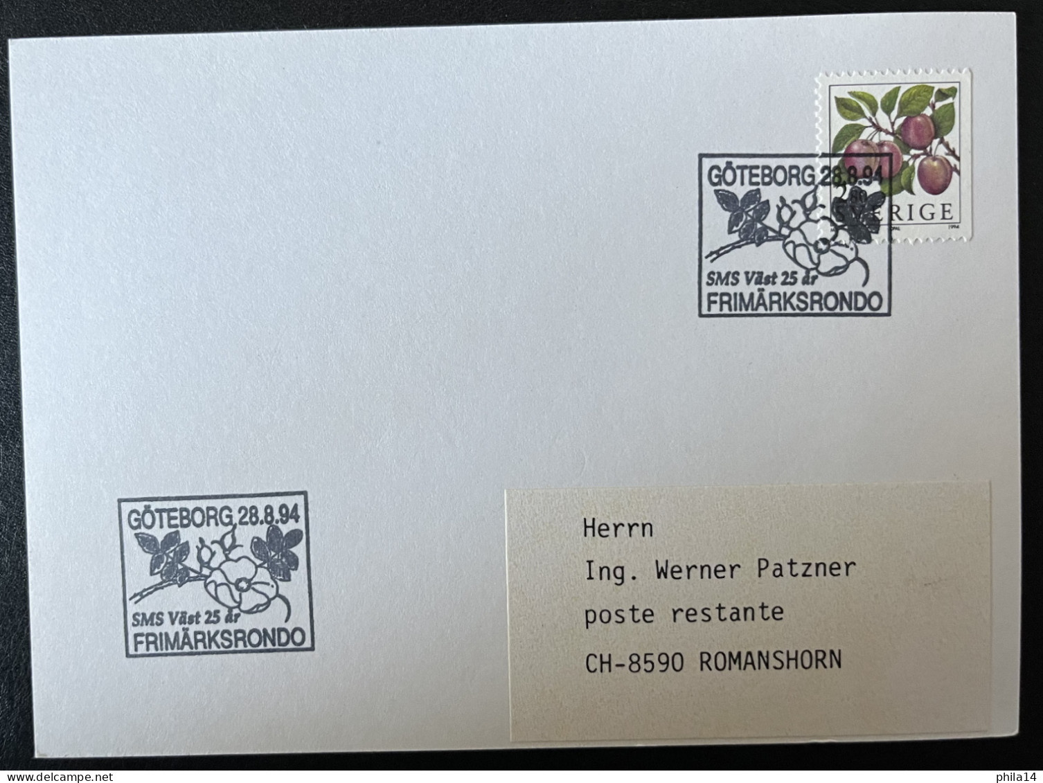 SP CARTE / FRUIT PRUNES / 1994 / GOTEBORG SUEDE SVERIGE FRIMARKSRONDO - Lettres & Documents