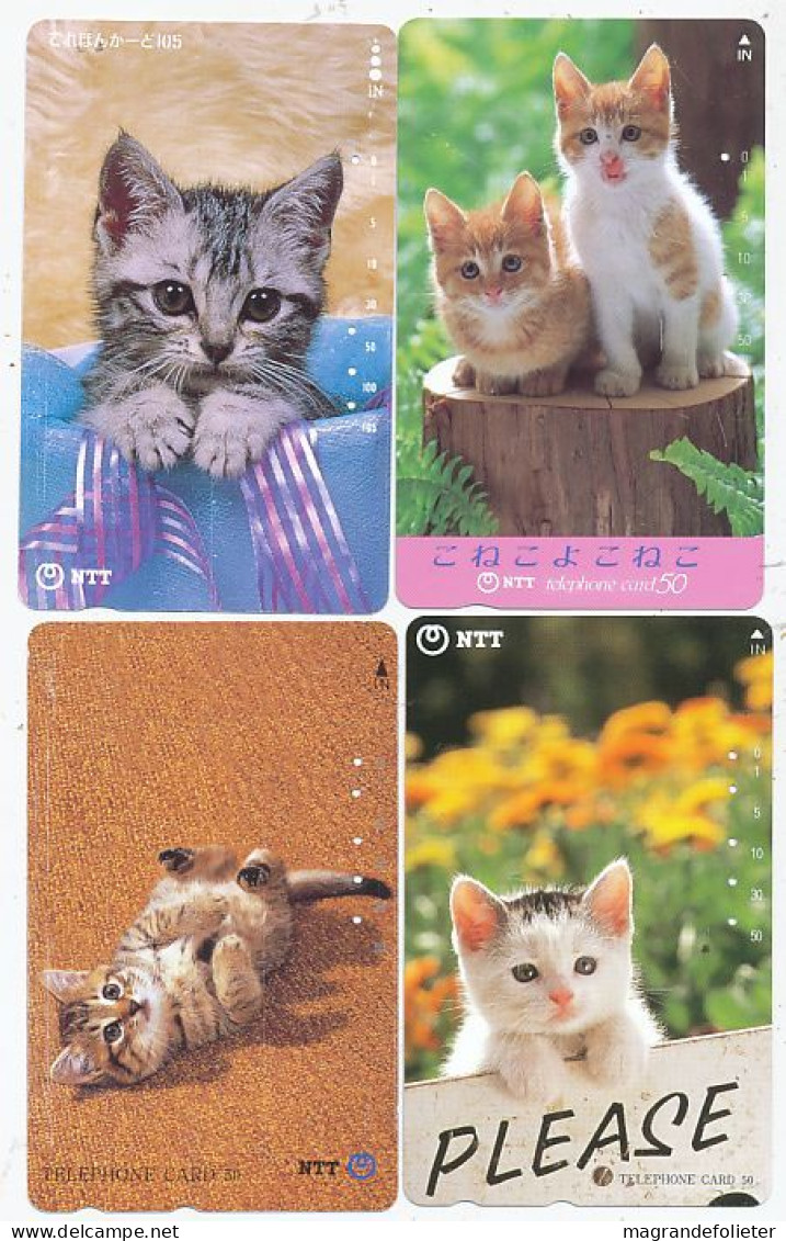 CARTE TELEPHONIQUE PHONECARD TELEPHONE CARD 4 X CAT CHAT KAT NTT JAPON - Cats