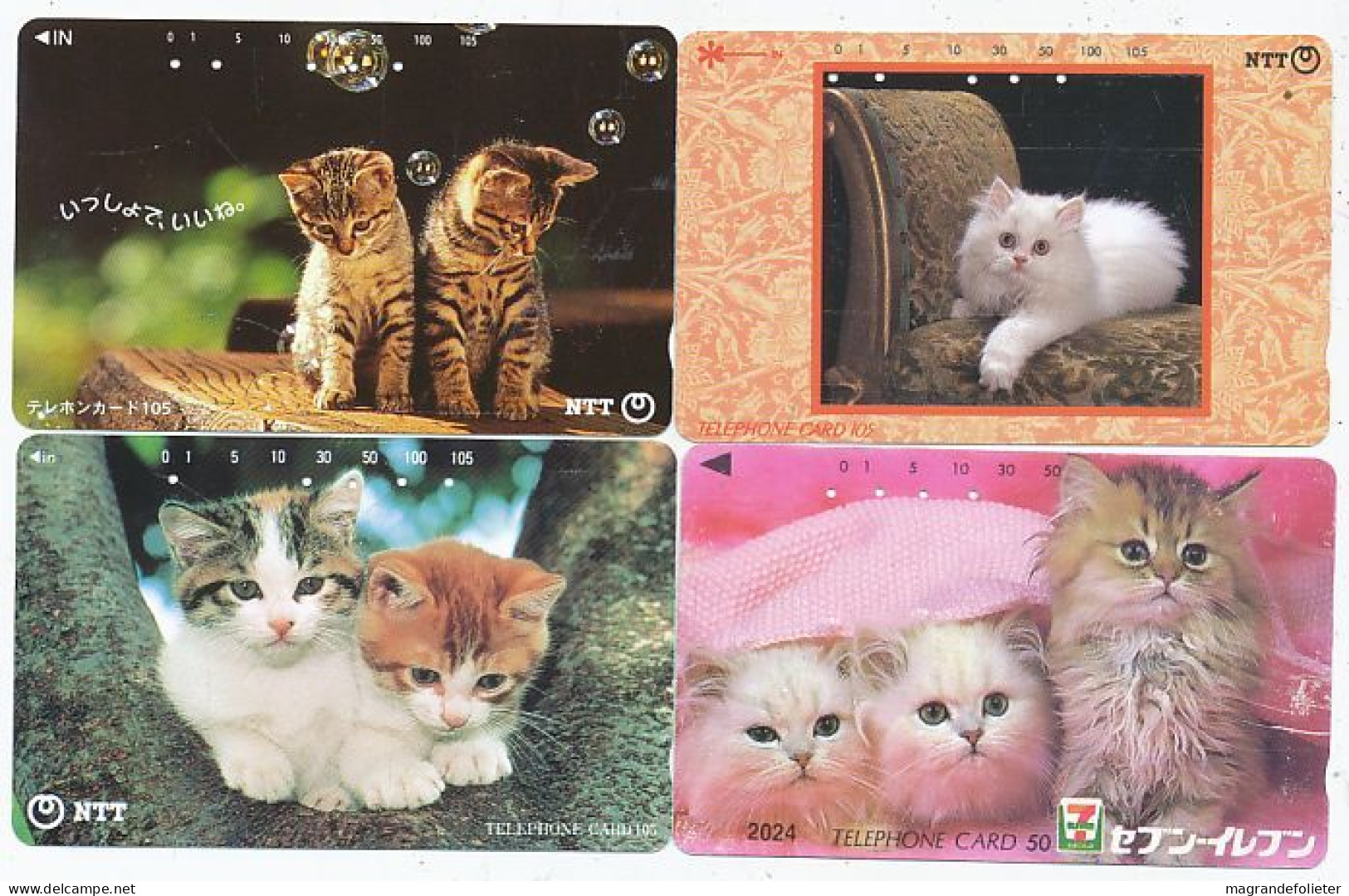 CARTE TELEPHONIQUE PHONECARD TELEPHONE CARD 4 X CAT CHAT KAT NTT JAPON - Cats