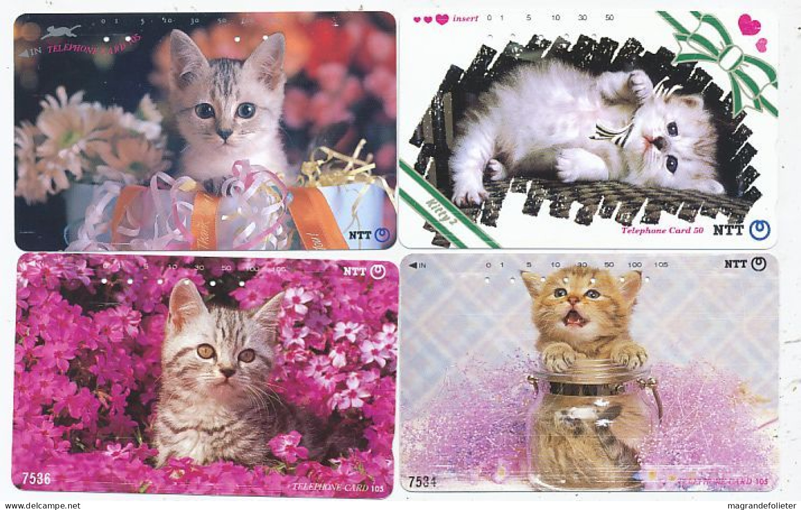 CARTE TELEPHONIQUE PHONECARD TELEPHONE CARD 4 X CAT CHAT KAT NTT JAPON - Cats