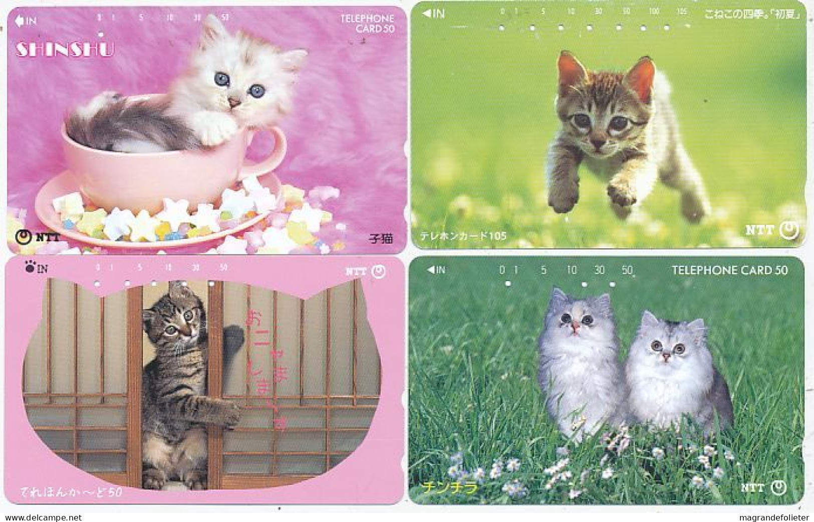 CARTE TELEPHONIQUE PHONECARD TELEPHONE CARD 4 X CAT CHAT KAT NTT JAPON - Cats