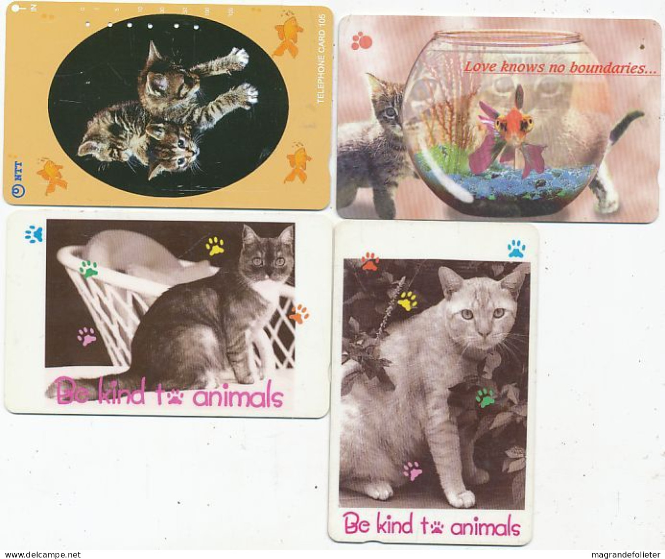 CARTE TELEPHONIQUE PHONECARD TELEPHONE CARD 4 X CAT CHAT KAT 1 NTT JAPON ET 3 SINGAPOUR - Cats