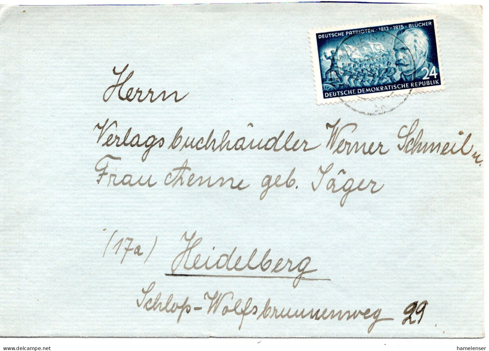 57507 - DDR - 1953 - 24Pfg Bluecher EF A Bf HALLE -> Westdeutschland - Briefe U. Dokumente