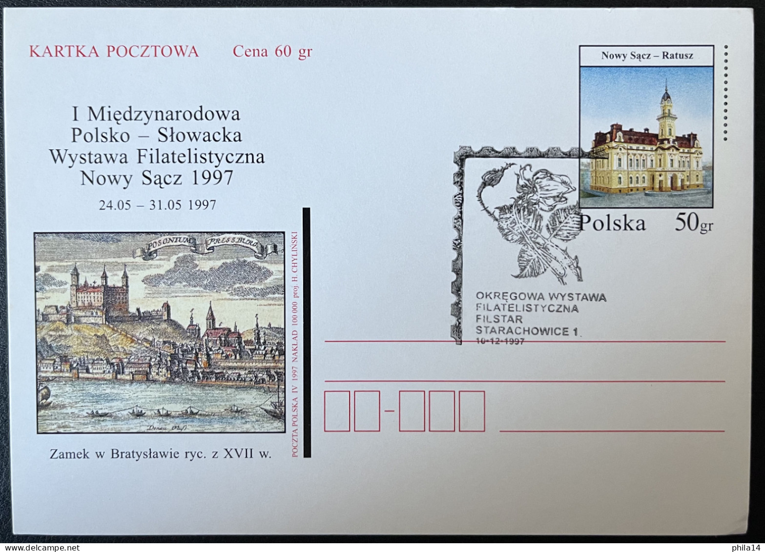 SP CARTE / POLOGNE POLSKA / NOWY SACZ RATUSZ 1997 / ROSE - Storia Postale