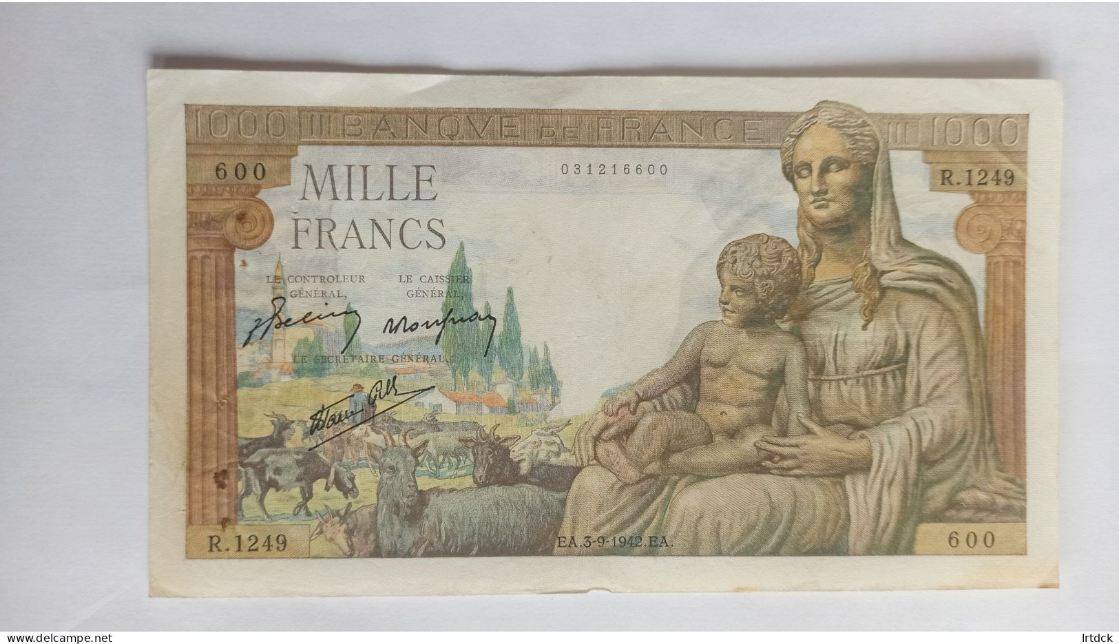 Billet Banque De France 1000 Francs Déesse Déméter 1942 - 1 000 F 1942-1943 ''Déesse Déméter''