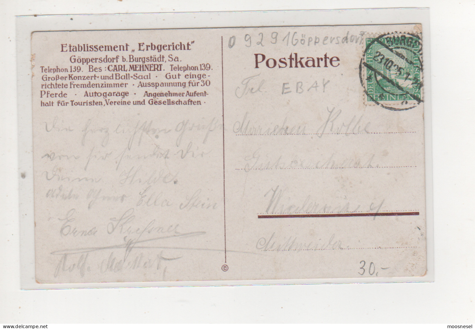 Antike Postkarte - GASTHOF ERBAGERICHT GÖPPERSDORF BEI BURGSTÄDT, SA  VON 1925 - Burgstädt