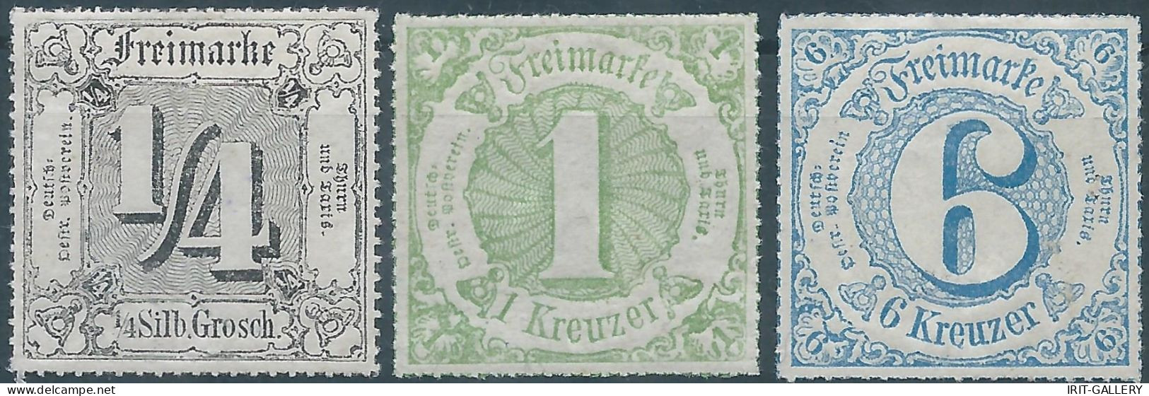 Germany-Deutschland,Thurn Und Taxis1865 Colored Print On White Paper-Rouletted Perforation,¼Sgr-1Kr-6Kr,Mint,Value:32,00 - Neufs