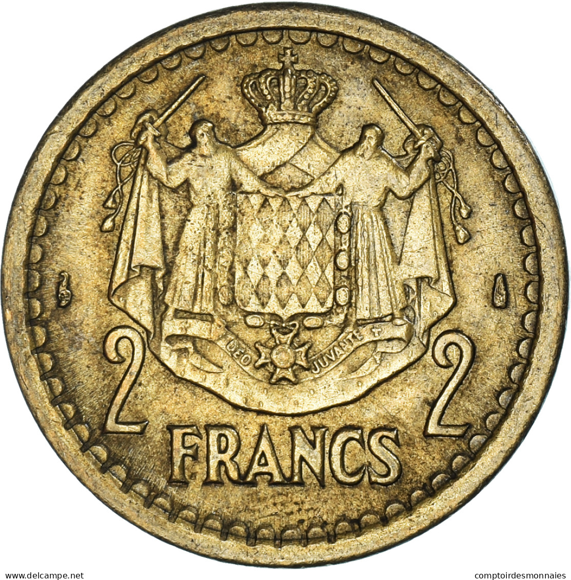 Monnaie, Monaco, 2 Francs, Undated (1943), Poissy, TTB+, Cupro-Aluminium - 1922-1949 Louis II