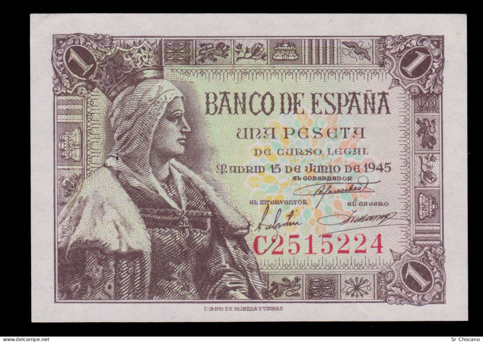 España.1 Pts.SC UNC.1-6-1945.ISABEL Nº C 2515224 - 1-2 Pesetas