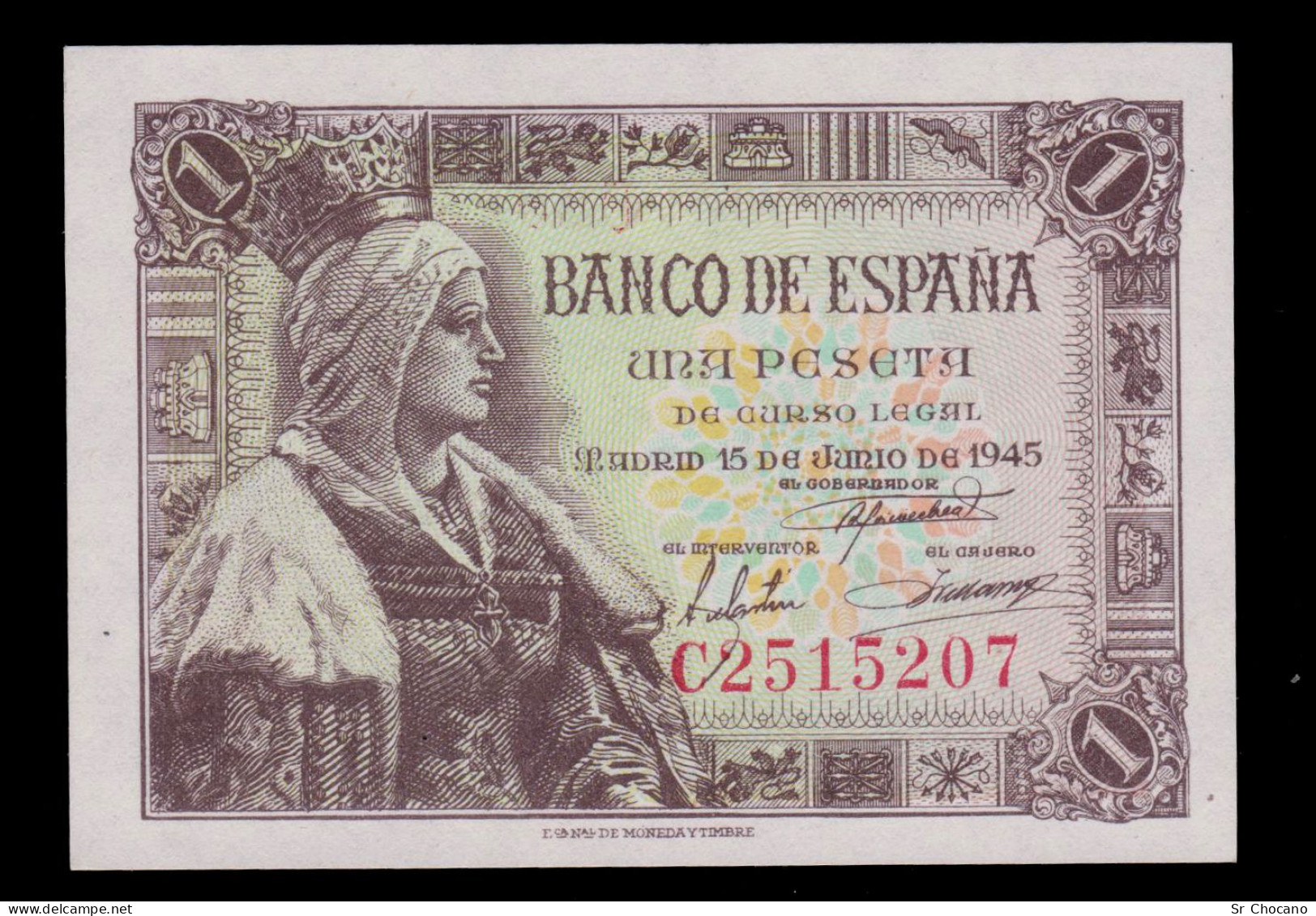 España.1pts.SC UNC.1-6-1945.ISABEL Nº C 2515207 - 1-2 Peseten