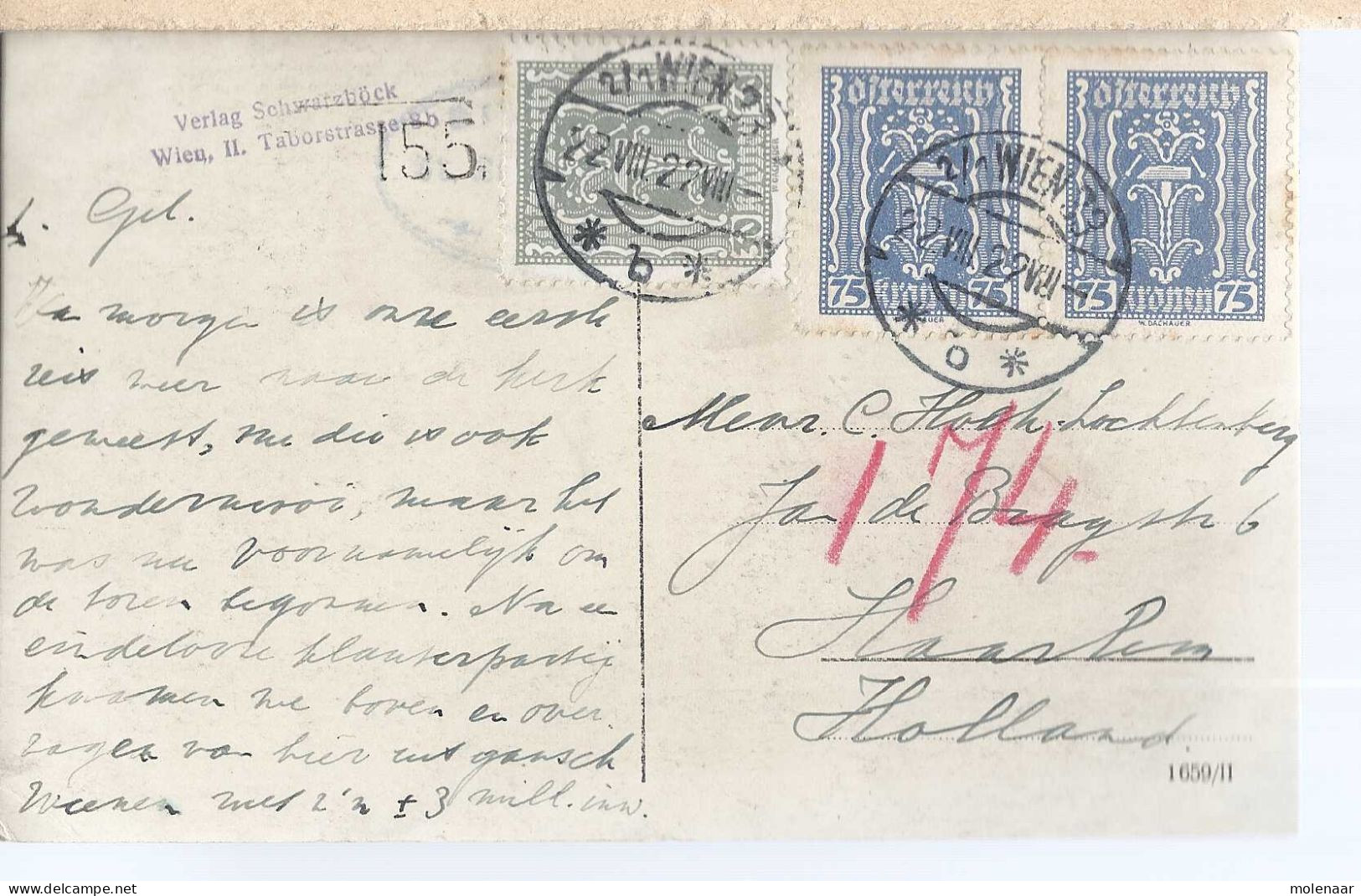 Oostenrijk Postkaart Wien Gebruikt 1922 (9972) - Belvedere