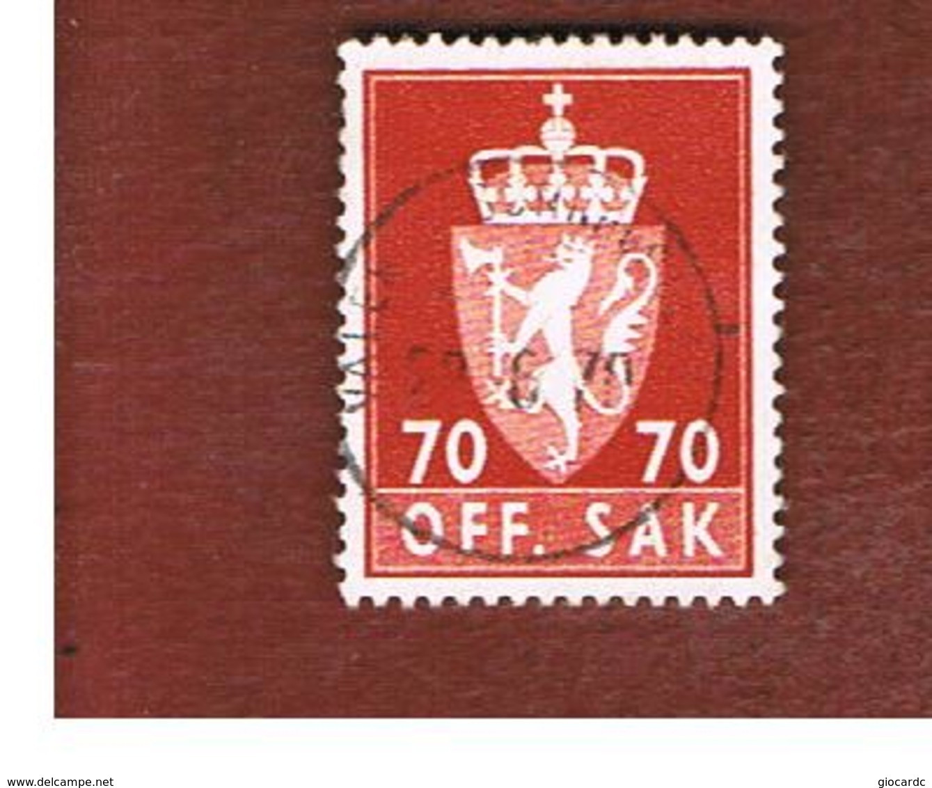 NORVEGIA (NORWAY) -   SG O477   -  1970  OFFICIAL STAMPS: ARM 70 RED       - USED° - Service