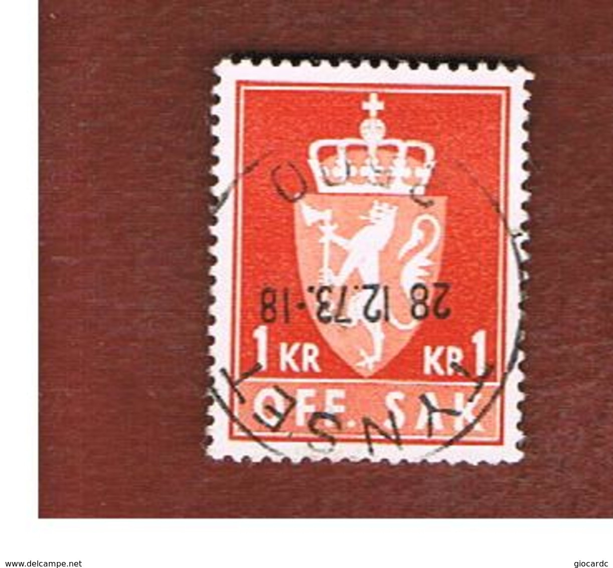 NORVEGIA (NORWAY) -   SG O485   -  1972  OFFICIAL STAMPS: ARM 1 KR RED       - USED° - Service