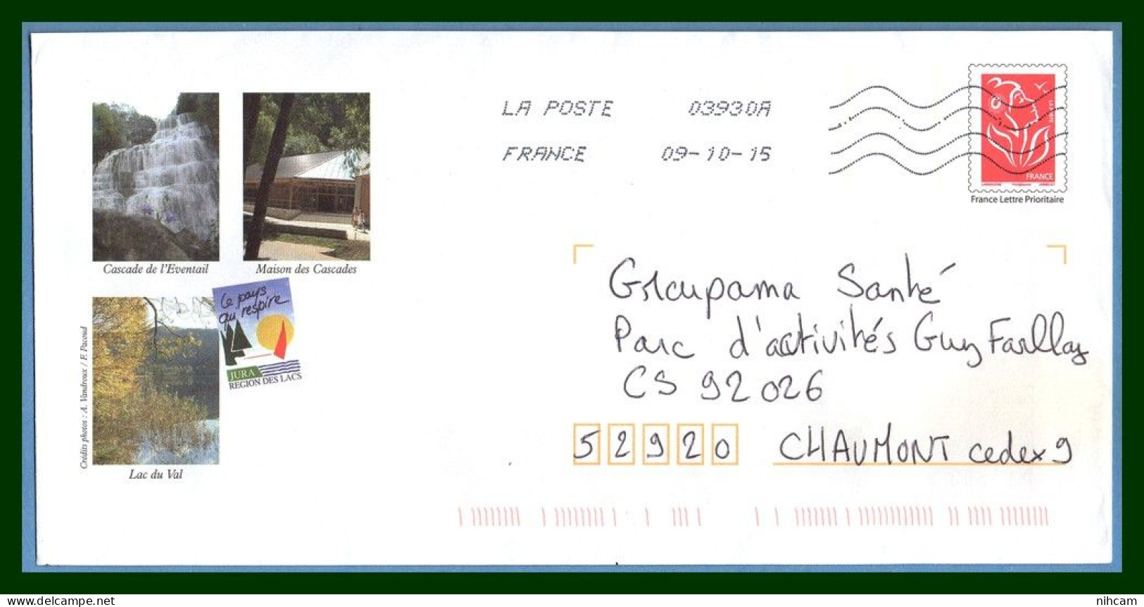 PAP Lamouche Repiqué Jura OMEC 2015 Cascade De L'Eventail, Maisons Des Cascades, Lac Du Val (manque Rabat) - Prêts-à-poster: Repiquages /Lamouche