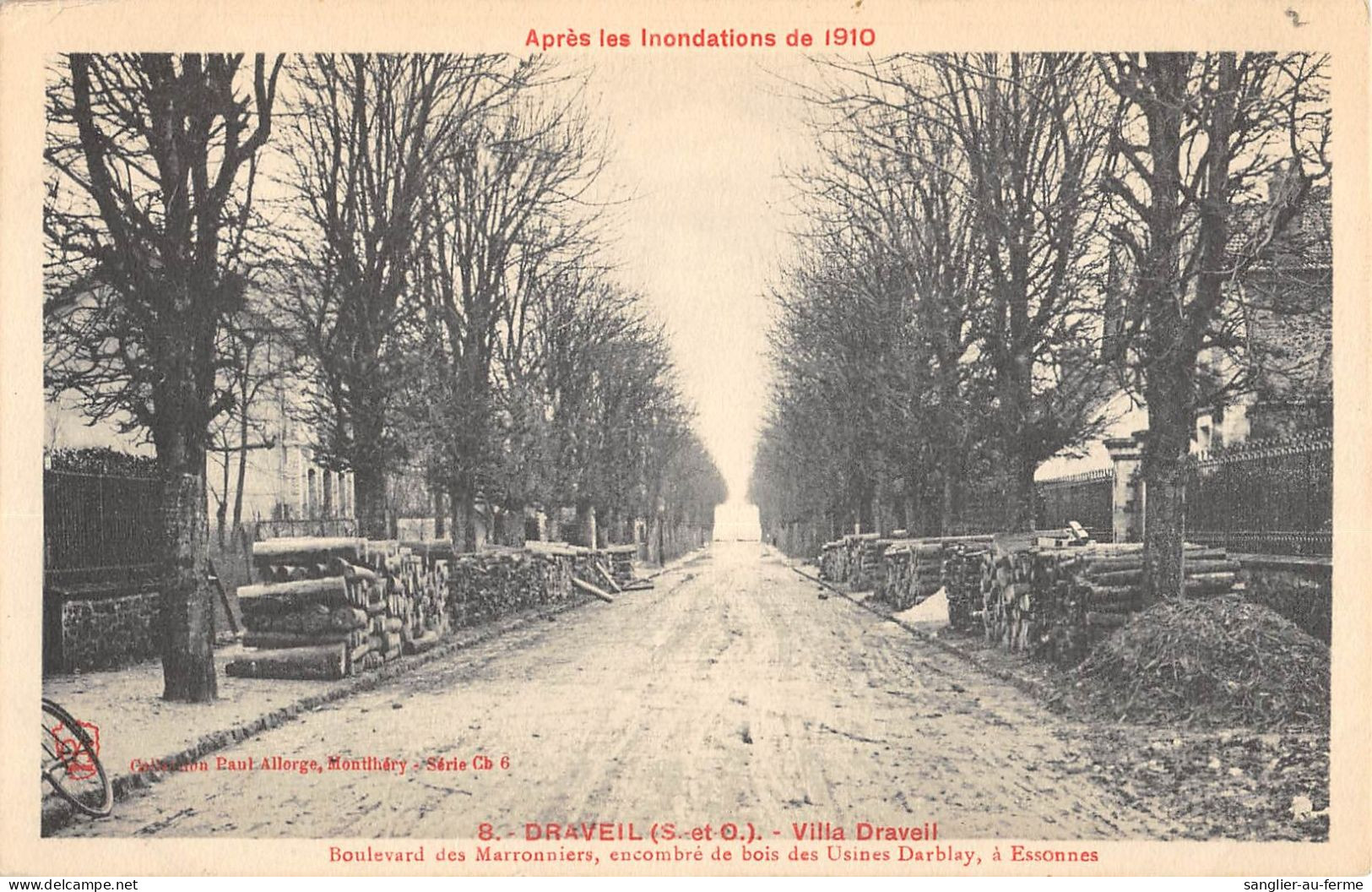 CPA 91 DRAVEIL / APRES INONDATIONS 1910 / VILLA DRAVEIL / BOULEVARD DES MARRONNIERS ENCOMBRES DE BOIS DES USINES / RARE - Draveil