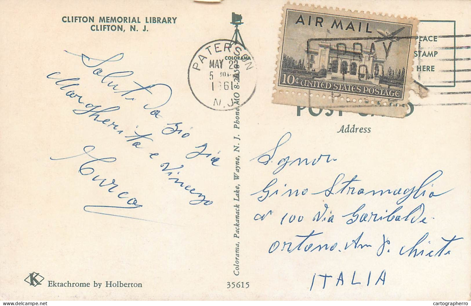 Postcard United States  NJ - New Jersey > Paterson Clifton Memorial Library - Paterson