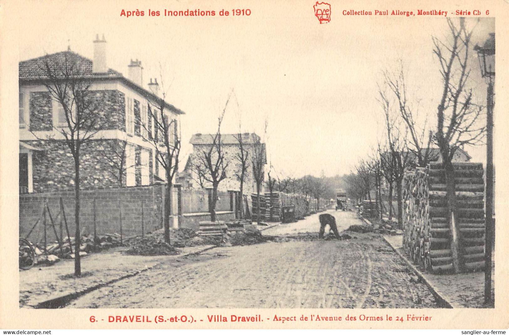 CPA 91 DRAVEIL / APRES INONDATIONS 1910 / VILLA DRAVEIL / ASPECT DE L'AVENUE DES ORMES 24 FEVR. / Cliché Rare - Draveil