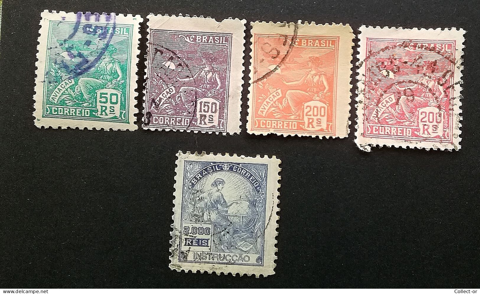 BRESIL, 1918, Lot De 5, Aviation Et Éducation, Scott N° A75 Et A72, Oblitérés - Used Stamps