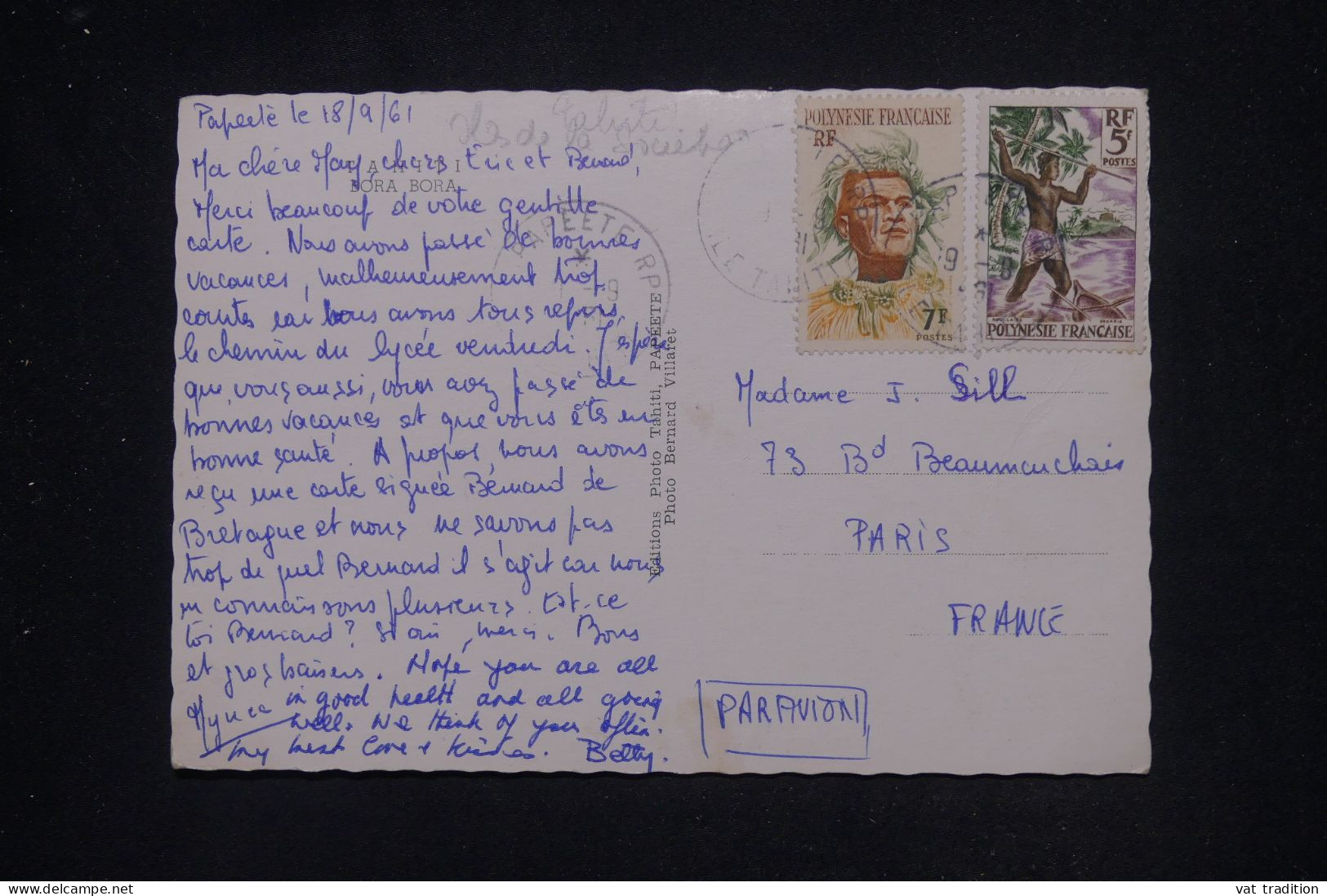 INDOCHINE - Affranchissement De Papeete Sur Carte Postale Pour La France En 1961 - L 142143 - Storia Postale