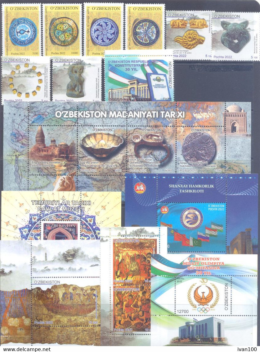 2022. Uzbekistan, Complete Year Set 2022, 44stamps + 6s/s. Mint/** - Uzbekistan