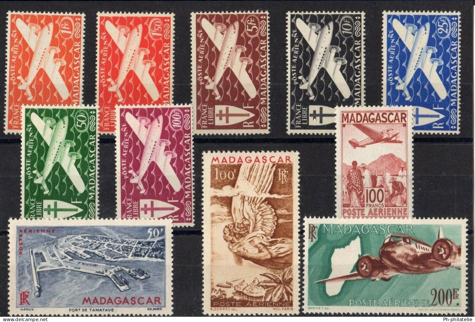 MADAGASCAR: SERIE COMPLETE DE 11 TIMBRES P.A. N°55/64A NEUF** MNH - Poste Aérienne