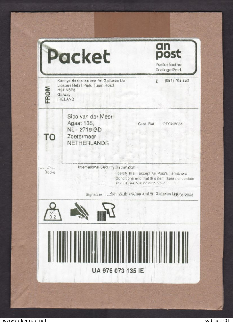 Ireland: Registered Parcel Fragment (cut-out) To Netherlands, 2023, Postage Paid Label AN Post (minor Damage) - Lettres & Documents