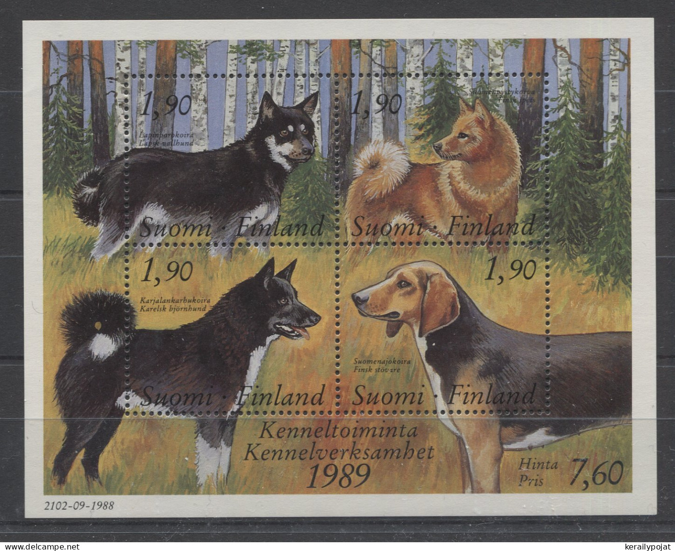 Finland - 1989 Finnish Dog Breeders Block MNH__(TH-8717) - Blocks & Kleinbögen