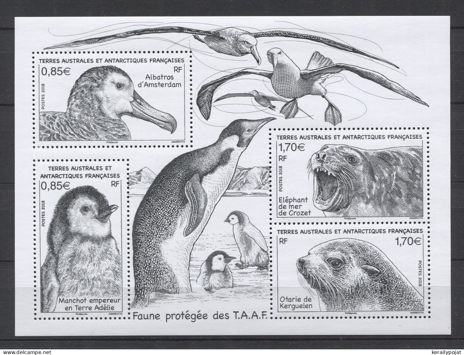 French Southern And Antarctic Territories - 2018 Protected Native Animals Block MNH__(THB-1879) - Blocs-feuillets